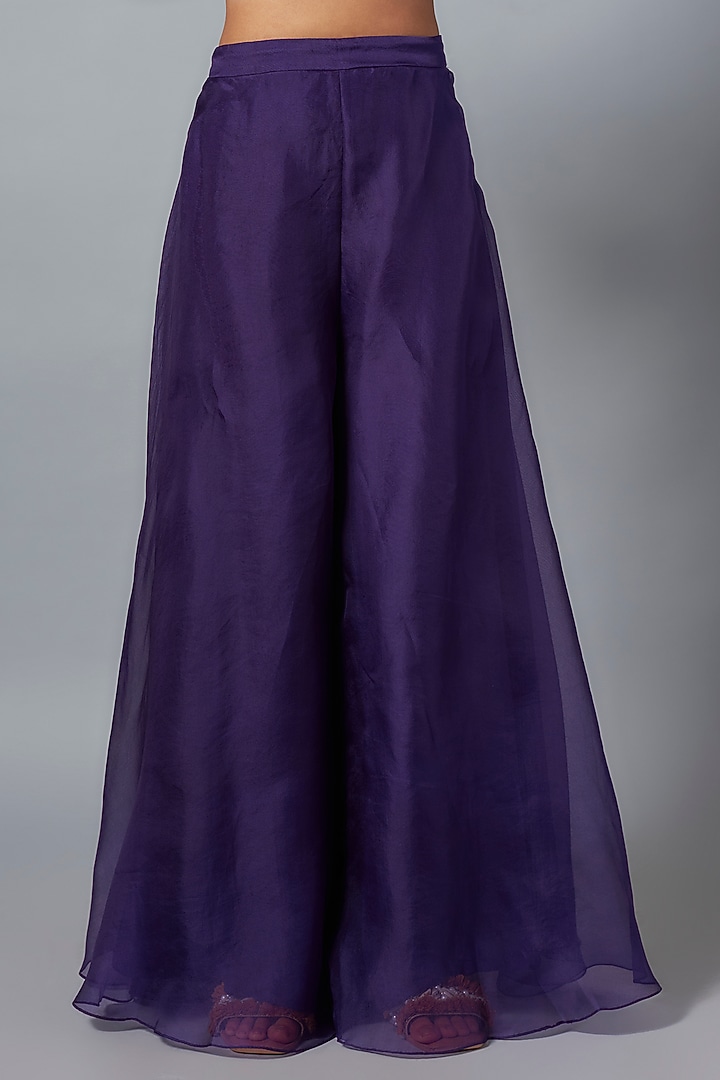 Dark Purple Organza Wedding Sharara Set by Prisho at Pernia's Pop Up Shop