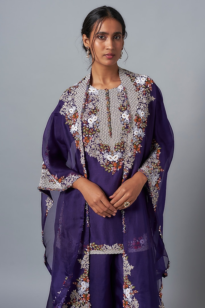 Dark Purple Organza Wedding Sharara Set by Prisho at Pernia's Pop Up Shop