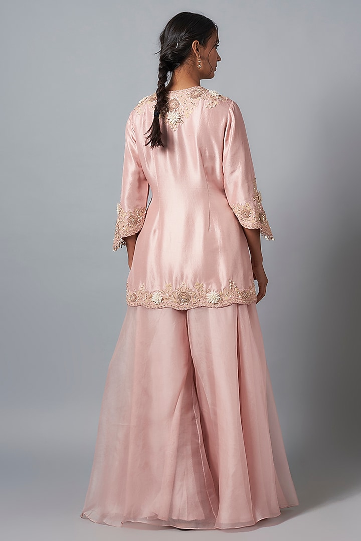 Flamingo Pink Organza Wedding Sharara Set by Prisho at Pernia's Pop Up Shop