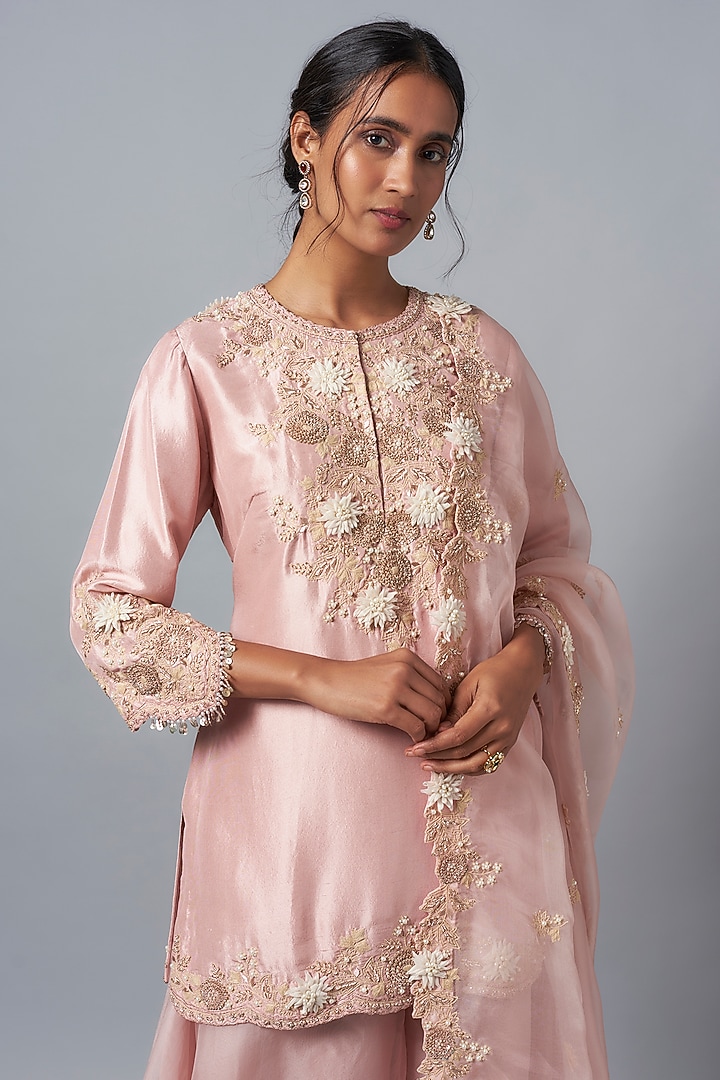 Flamingo Pink Organza Wedding Sharara Set by Prisho at Pernia's Pop Up Shop