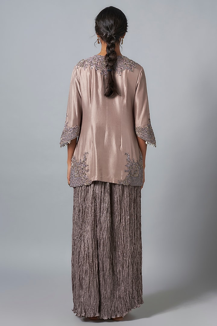 Champagne Silk Crushed Wedding Sharara Set by Prisho at Pernia's Pop Up Shop