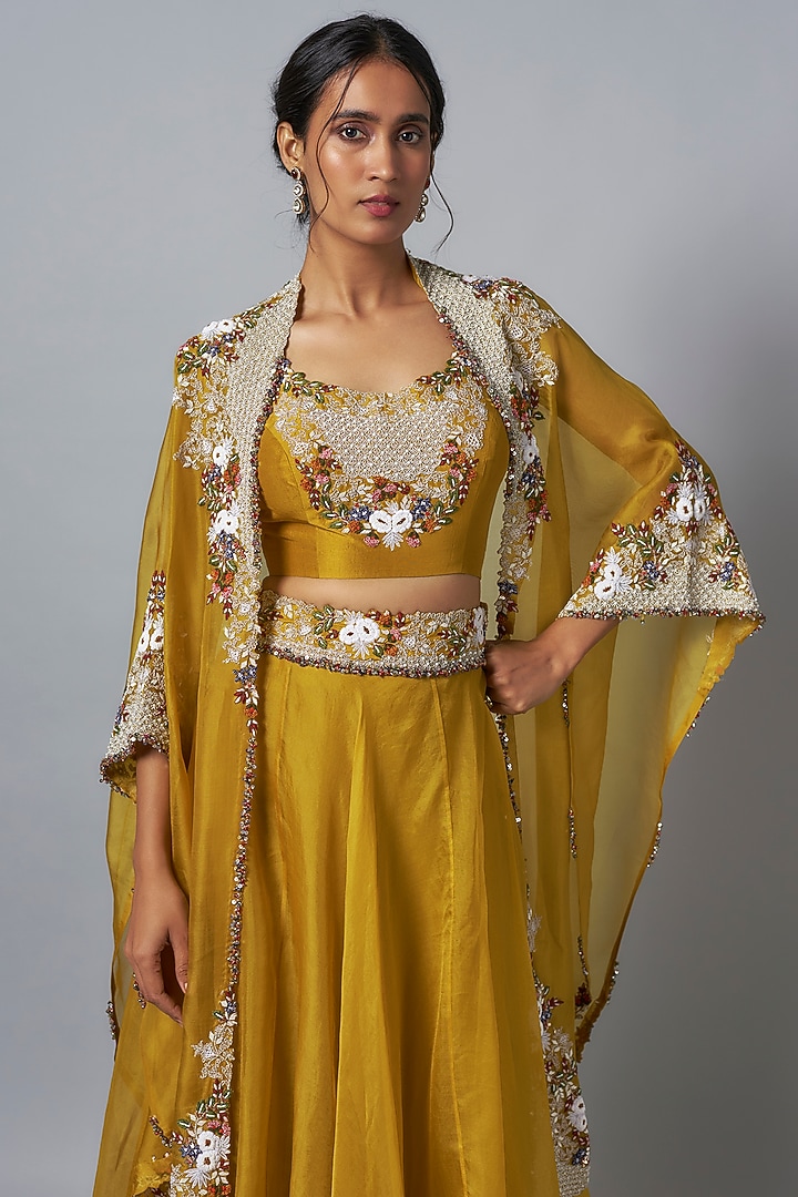 Mustard Organza Skirt Set by Prisho at Pernia's Pop Up Shop