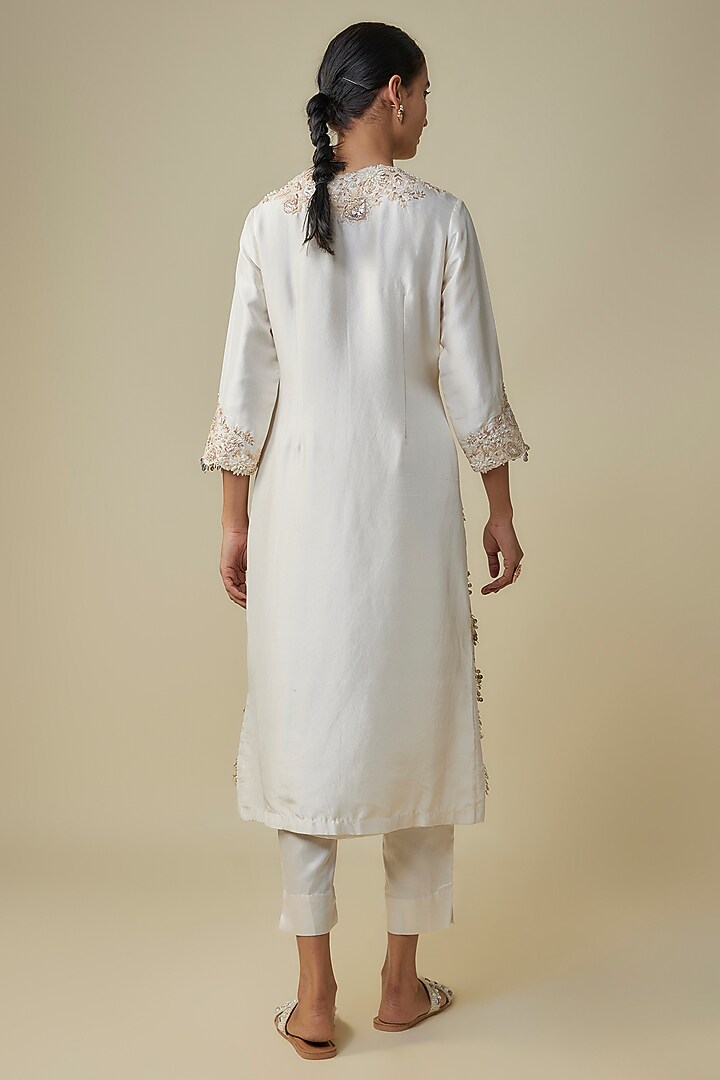 Ivory Silk Resham Work Kurta Set by Prisho at Pernia's Pop Up Shop