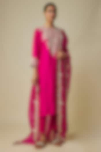 Fuchsia Silk Resham Work Kurta Set by Prisho at Pernia's Pop Up Shop