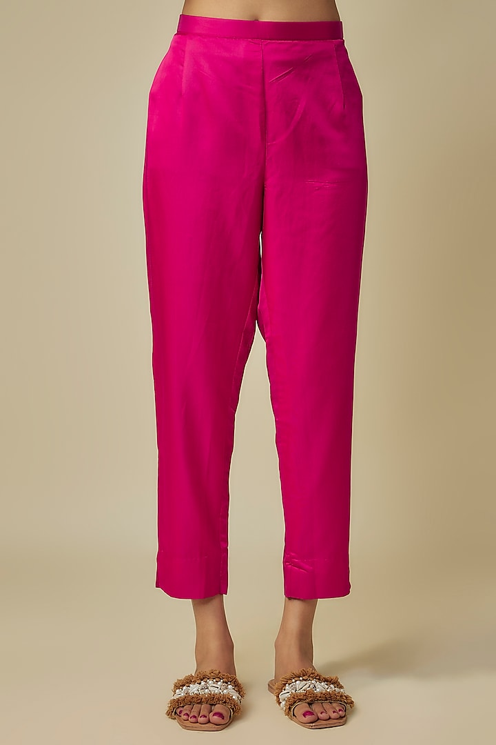 Fuchsia Silk Resham Work Kurta Set by Prisho at Pernia's Pop Up Shop