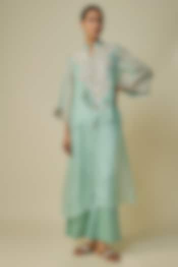 Aqua Organza & Russian Silk Resham Work Jacket Set by Prisho at Pernia's Pop Up Shop