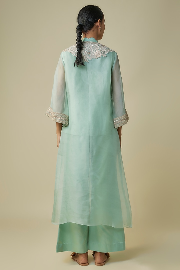 Aqua Organza & Russian Silk Resham Work Jacket Set by Prisho at Pernia's Pop Up Shop