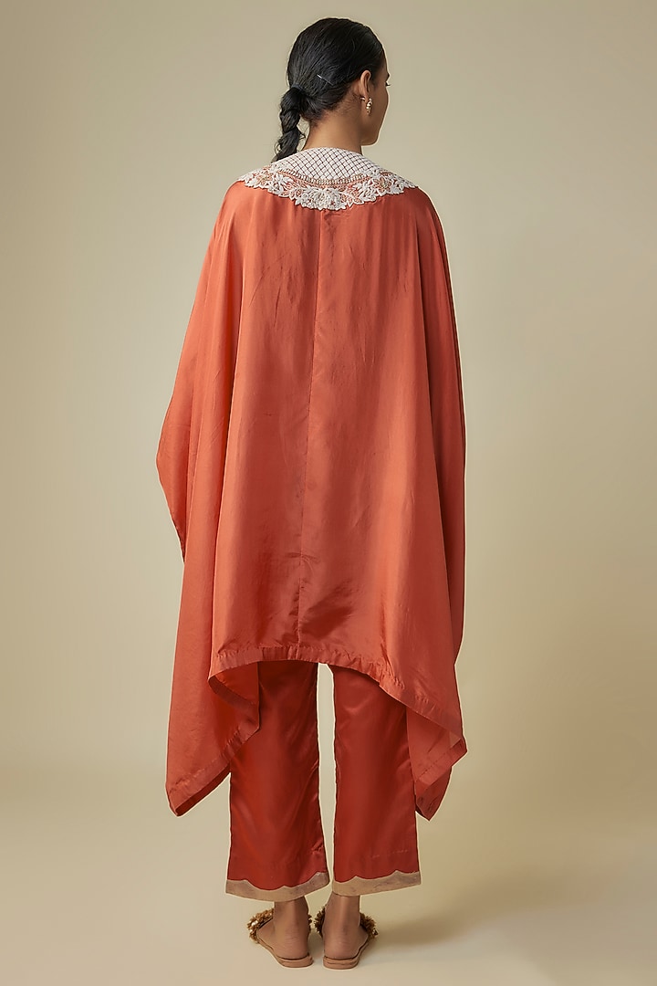 Deep Orange Habutai Silk Resham Work Kaftan Set by Prisho at Pernia's Pop Up Shop
