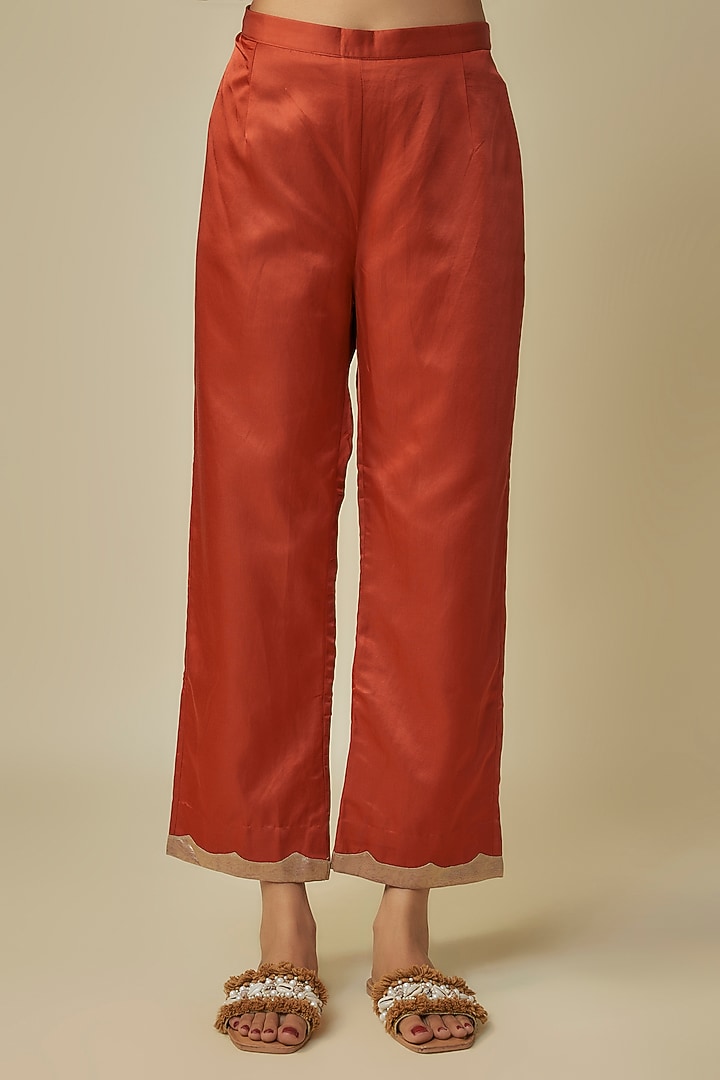 Deep Orange Habutai Silk Resham Work Kaftan Set by Prisho at Pernia's Pop Up Shop