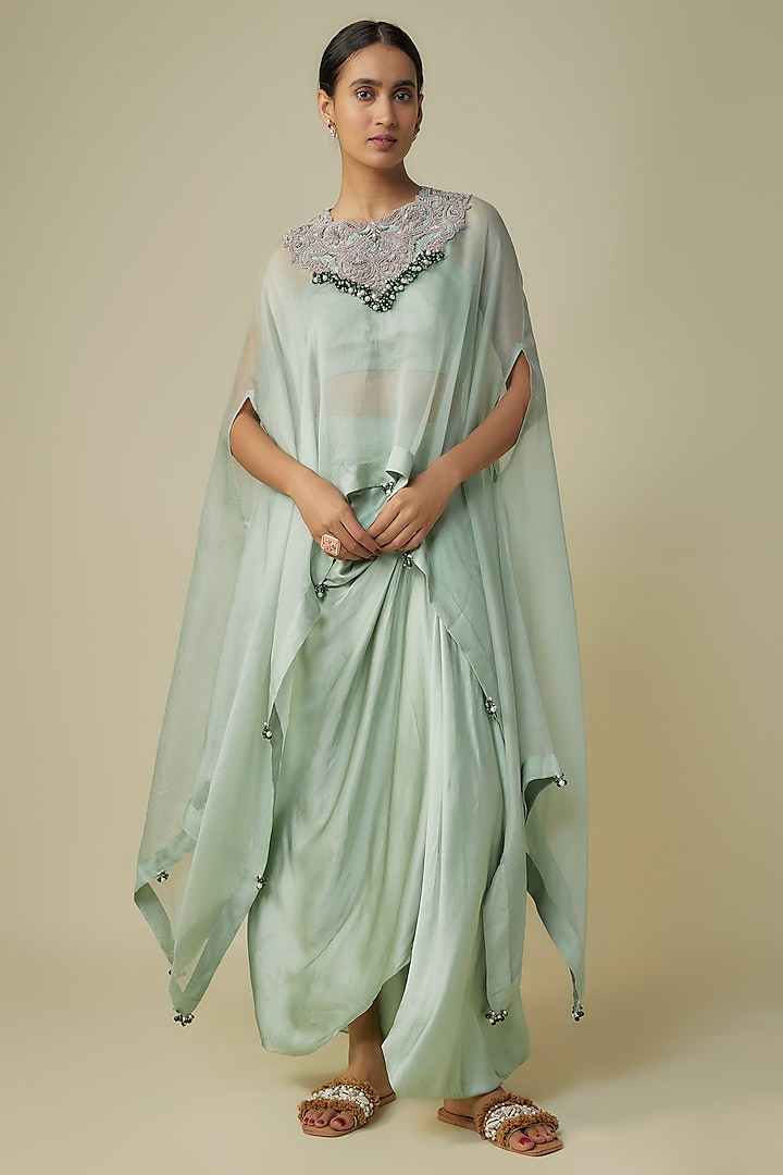 Aqua Organza Dori Work Kaftan Set by Prisho at Pernia's Pop Up Shop