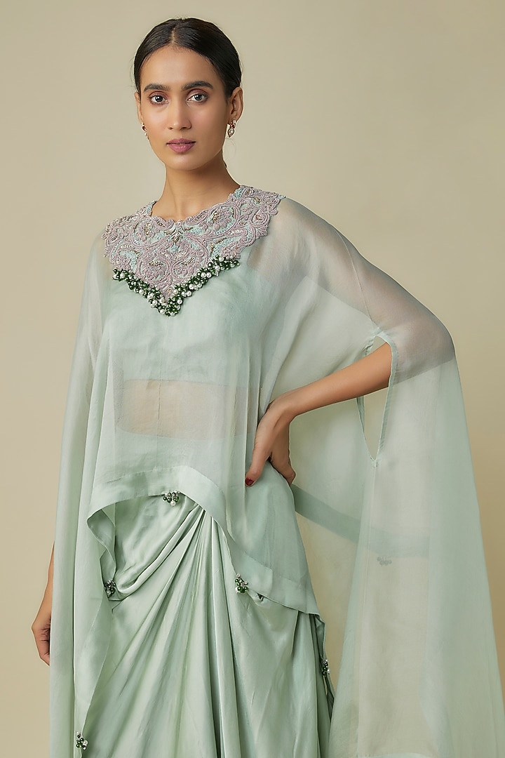 Aqua Organza Dori Work Kaftan Set by Prisho at Pernia's Pop Up Shop