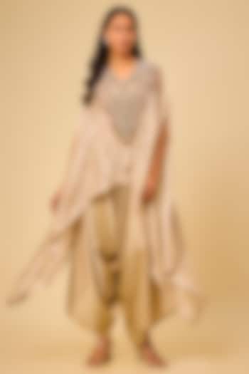 Champagne Tissue Dori Work Kaftan Set by Prisho at Pernia's Pop Up Shop