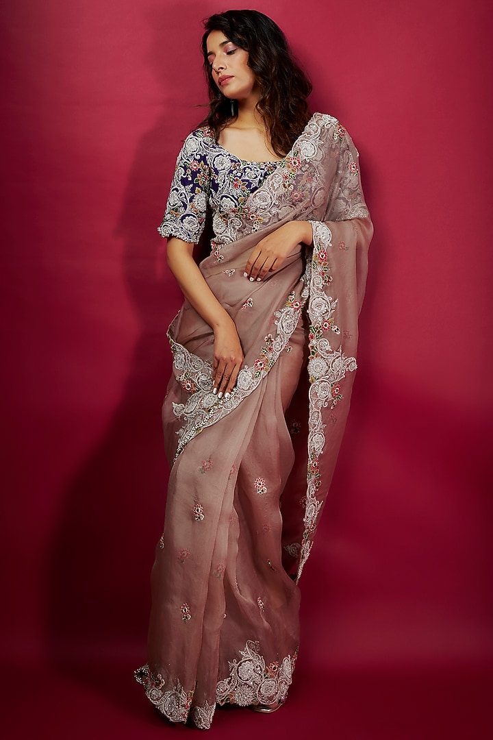 Amethyst Organza Dori Work Reception Saree Set by Prisho at Pernia's Pop Up Shop