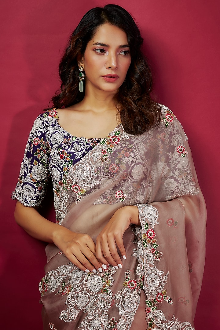 Amethyst Organza Dori Work Reception Saree Set by Prisho at Pernia's Pop Up Shop