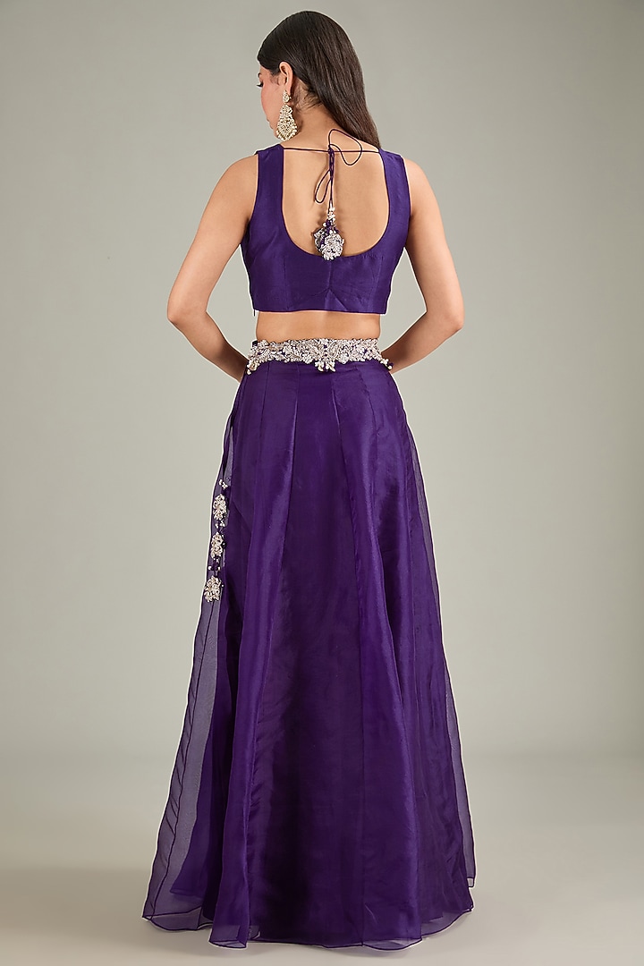 Dark Purple Organza Zari Embroidered Skirt Set by Prisho at Pernia's Pop Up Shop