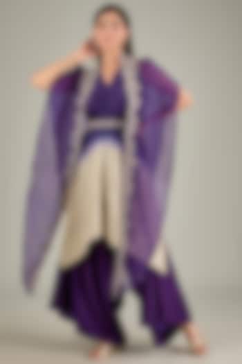 Dark Purple Silk Zari Embroidered Handkerchief Kurta Set by Prisho at Pernia's Pop Up Shop