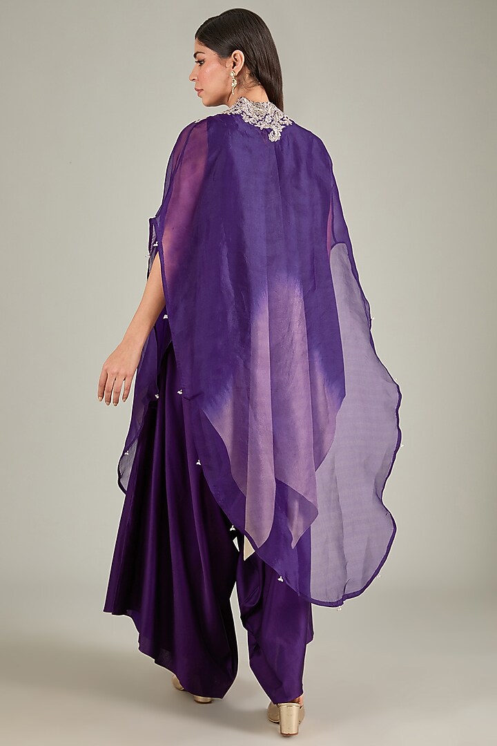 Dark Purple Silk Zari Embroidered Handkerchief Kurta Set by Prisho at Pernia's Pop Up Shop
