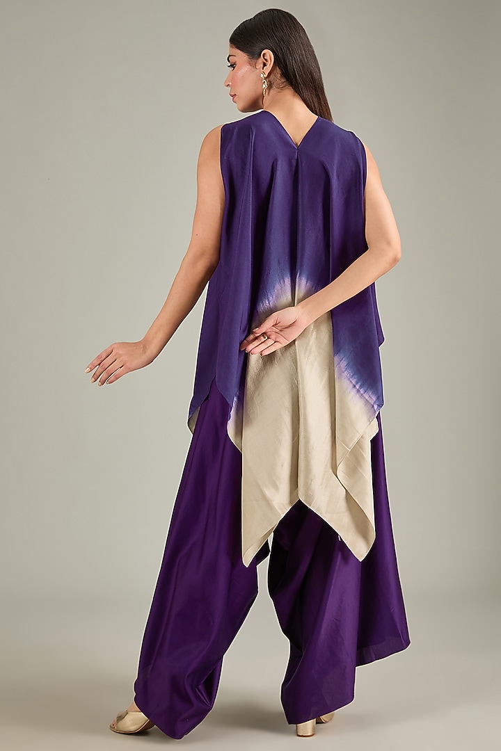 Dark Purple Silk Zari Embroidered Handkerchief Kurta Set by Prisho at Pernia's Pop Up Shop
