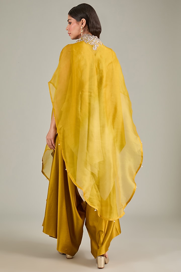 Mustard Silk Zari Embroidered Handkerchief Kurta Set by Prisho at Pernia's Pop Up Shop