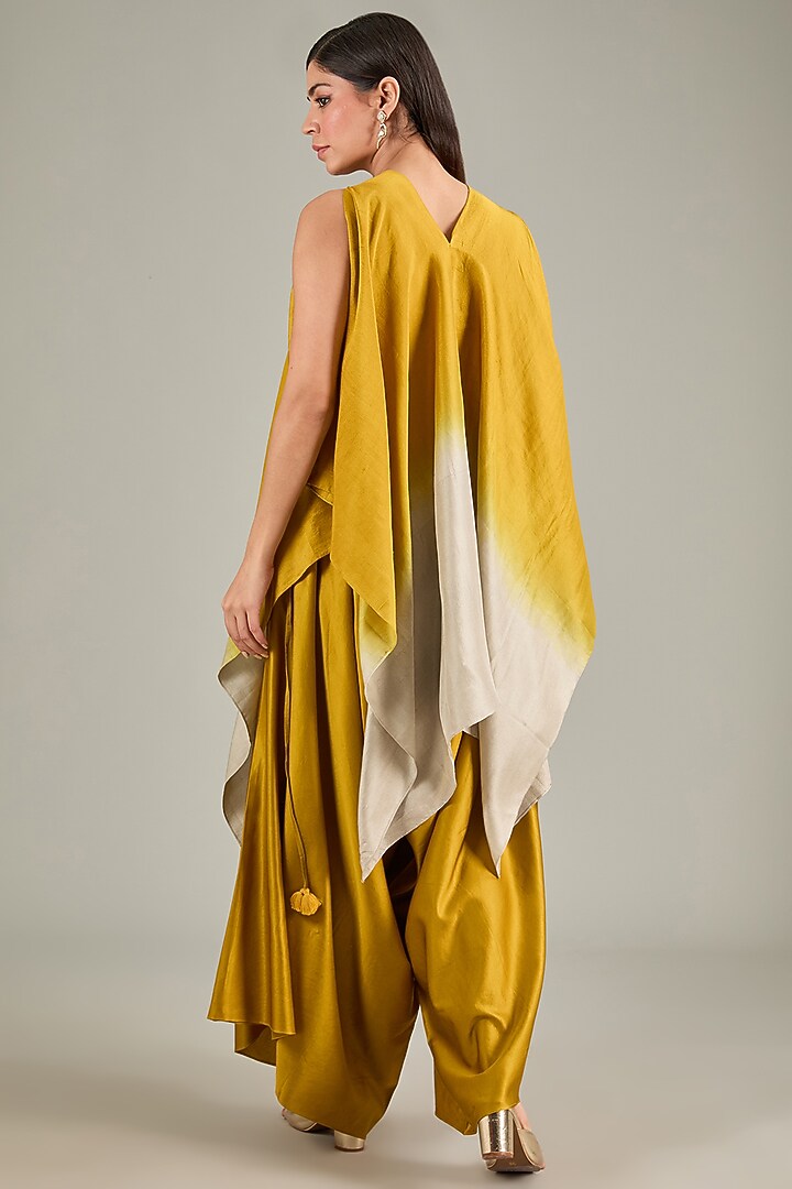 Mustard Silk Zari Embroidered Handkerchief Kurta Set by Prisho at Pernia's Pop Up Shop