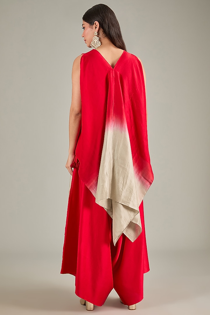 Red Silk Zari Embroidered Handkerchief Kurta Set by Prisho at Pernia's Pop Up Shop