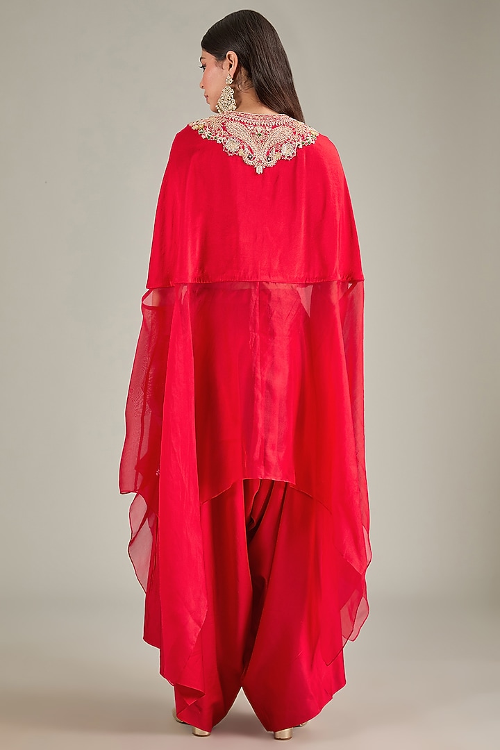 Red Semi Organza Resham Embroidered Kaftan Set by Prisho at Pernia's Pop Up Shop