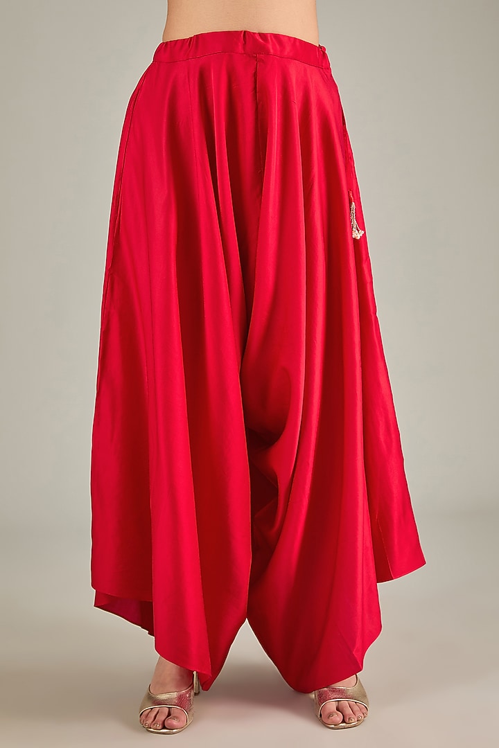 Red Semi Organza Resham Embroidered Kaftan Set by Prisho at Pernia's Pop Up Shop