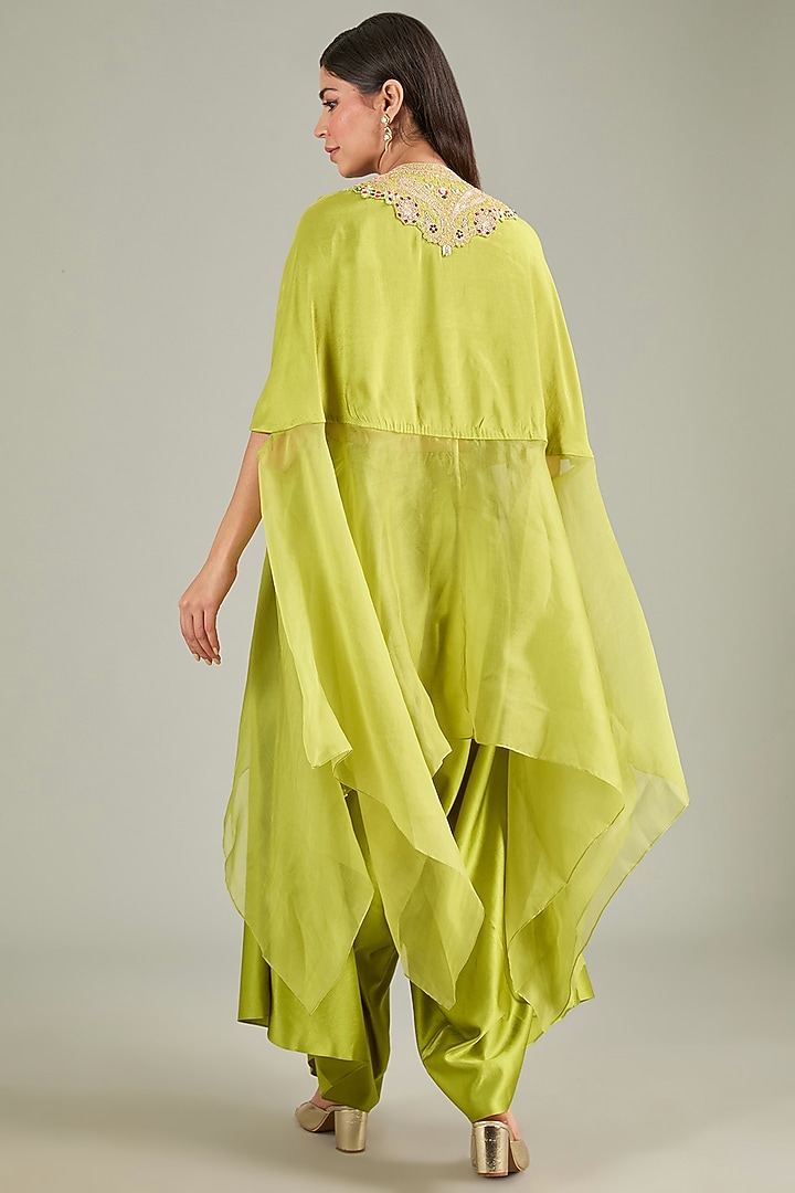Lime Green Semi Organza Resham Embroidered Kaftan Set by Prisho at Pernia's Pop Up Shop