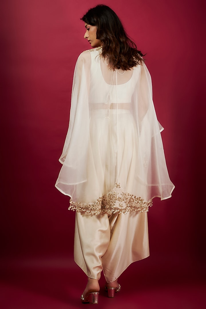 Ivory Organza Resham Work Cape Set by Prisho at Pernia's Pop Up Shop