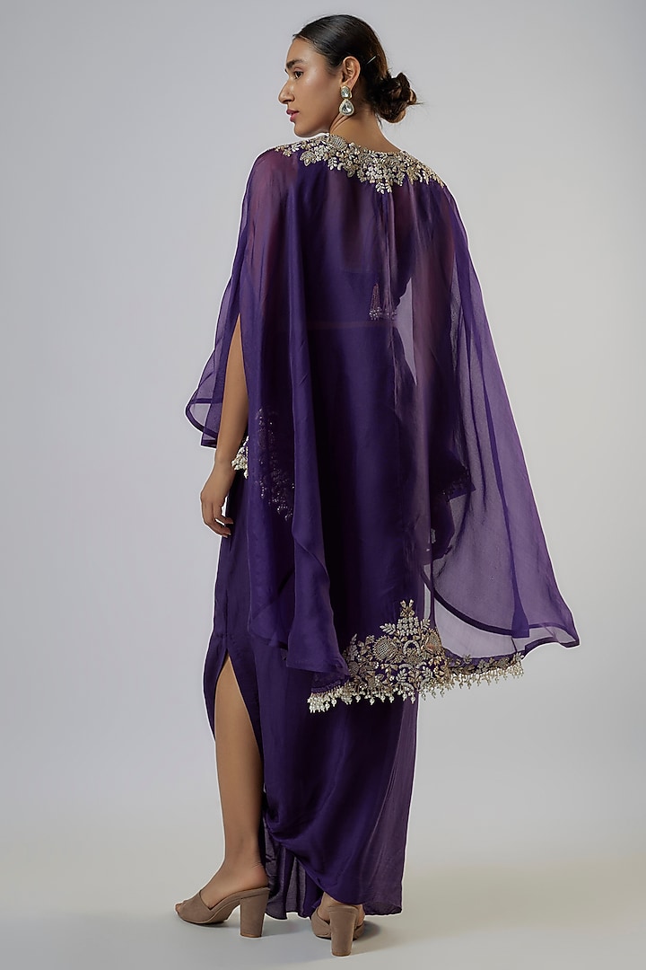 Purple Organza Resham Work Umbrella Cape Set by Prisho at Pernia's Pop Up Shop