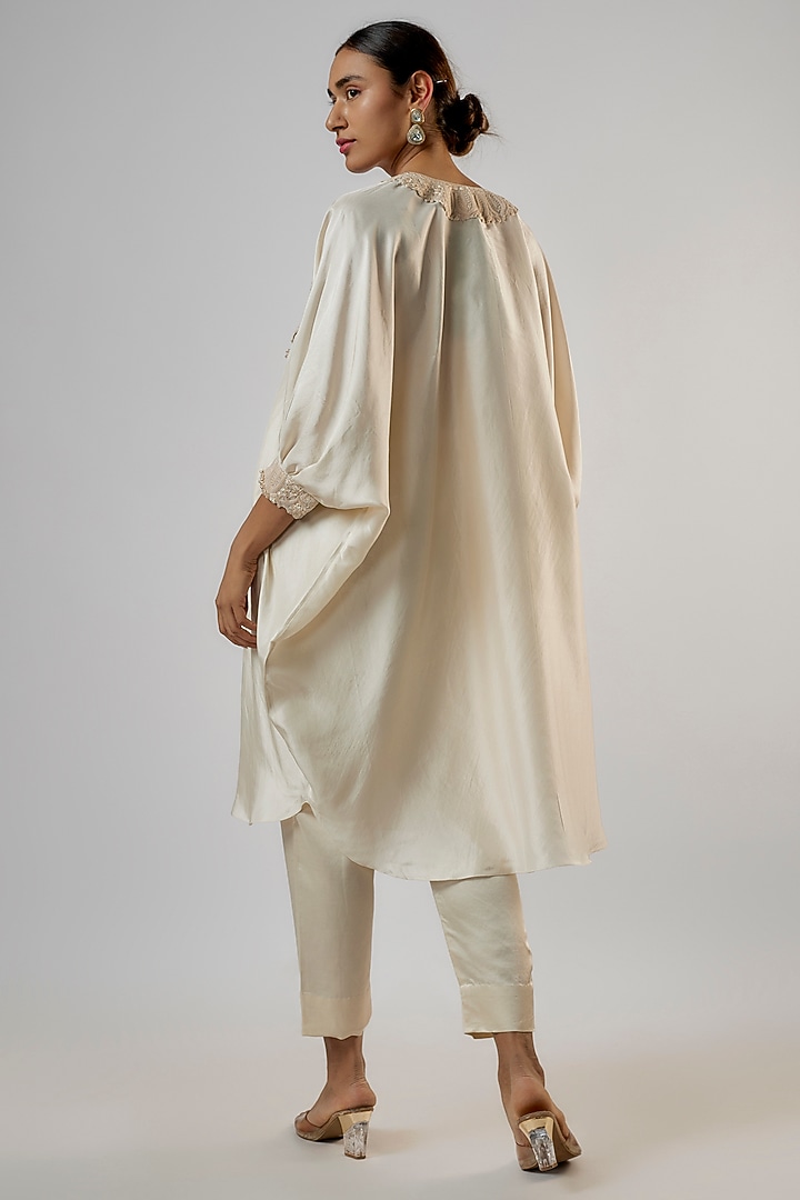 Ivory Silk Resham Work Kaftan Set by Prisho at Pernia's Pop Up Shop