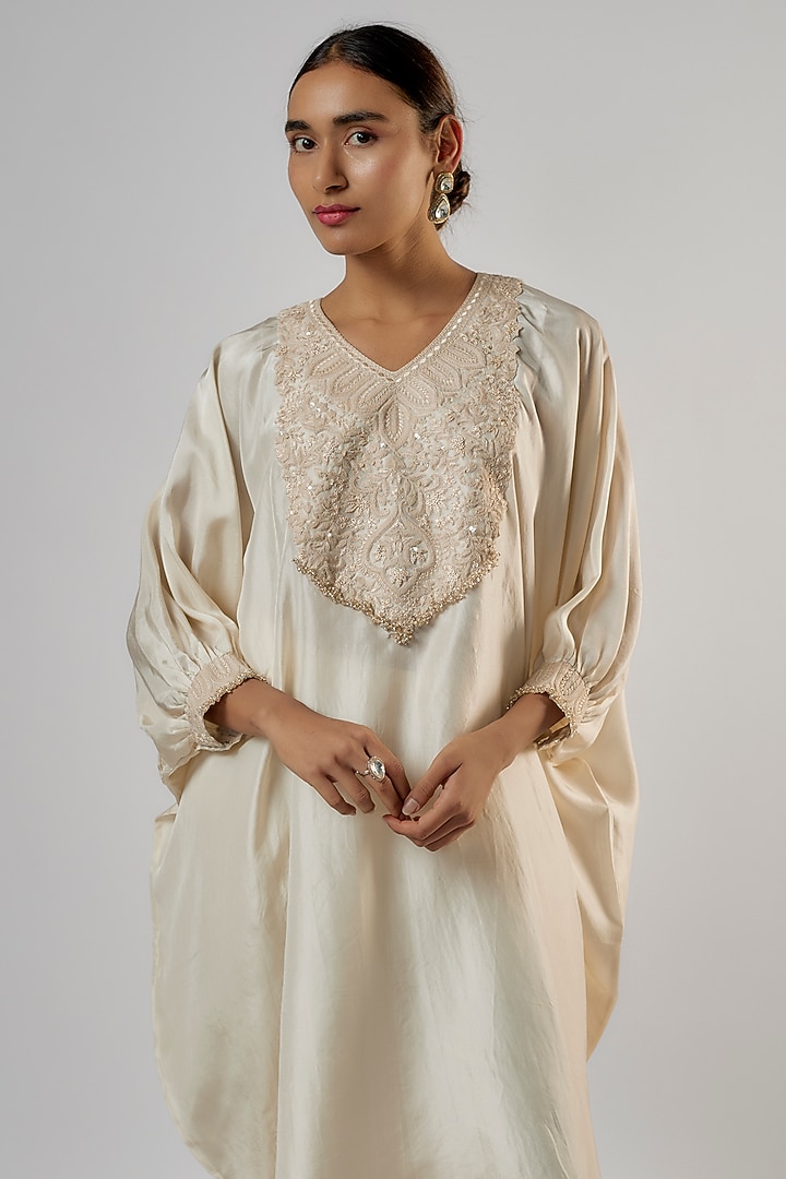 Ivory Silk Resham Work Kaftan Set by Prisho at Pernia's Pop Up Shop