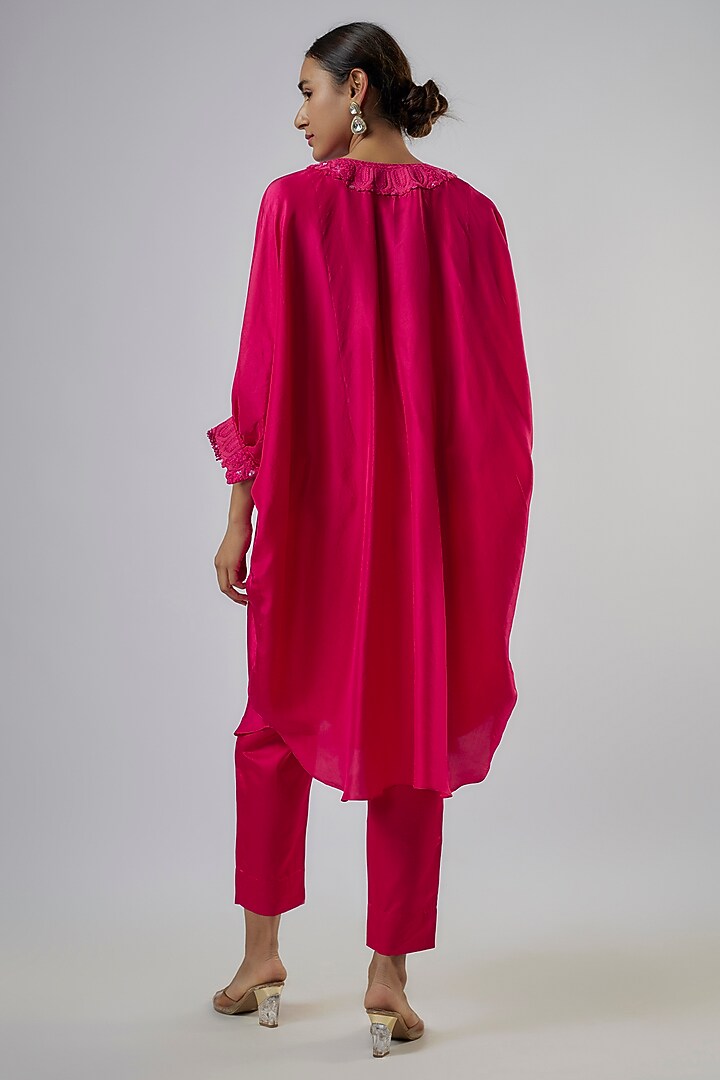 Rani Pink Silk Resham Work Kaftan Set by Prisho at Pernia's Pop Up Shop