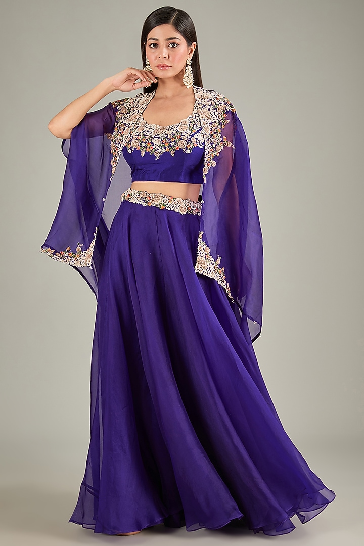 Dark Purple Organza Skirt Set by Prisho at Pernia's Pop Up Shop