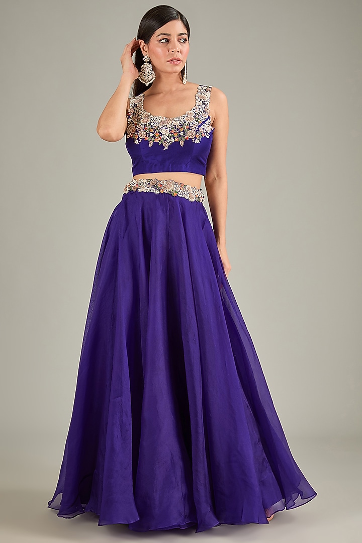 Dark Purple Organza Skirt Set by Prisho at Pernia's Pop Up Shop