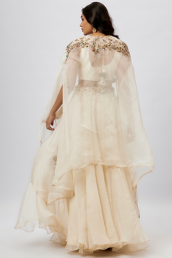 Ivory Silk Resham Embroidered Cape Set by Prisho at Pernia's Pop Up Shop