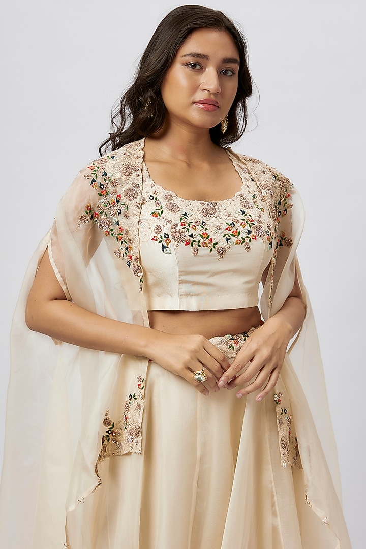 Ivory Silk Resham Embroidered Cape Set by Prisho at Pernia's Pop Up Shop