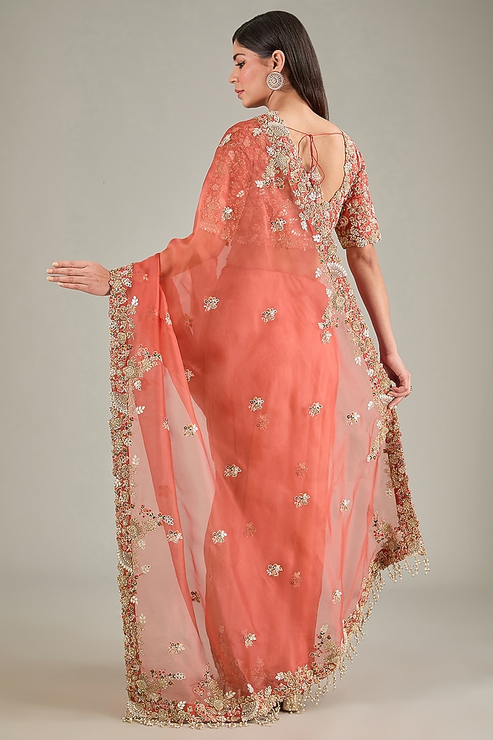 Orange Organza Gota Embroidered Reception Saree Set by Prisho at Pernia's Pop Up Shop