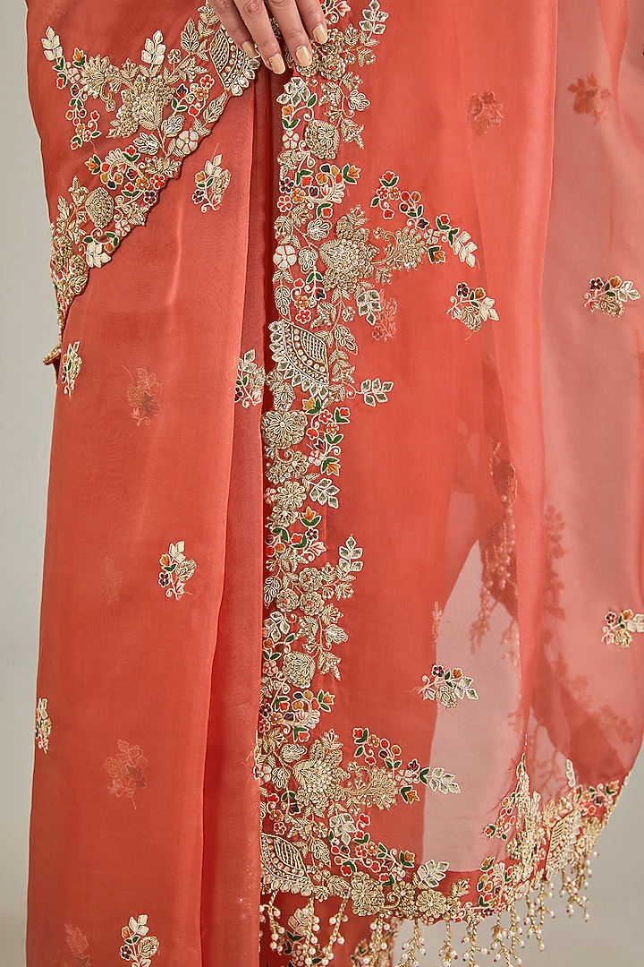 Orange Organza Gota Embroidered Reception Saree Set by Prisho at Pernia's Pop Up Shop