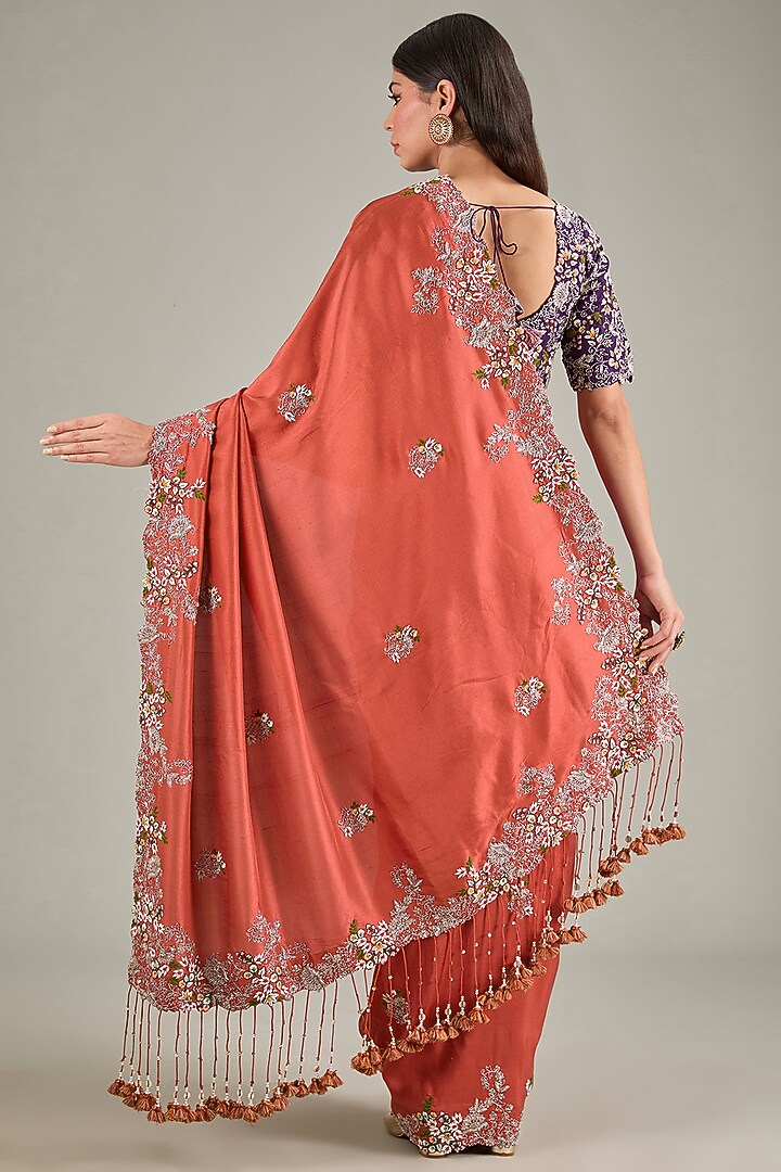 Orange Organza Resham Embroidered Reception Saree Set by Prisho at Pernia's Pop Up Shop