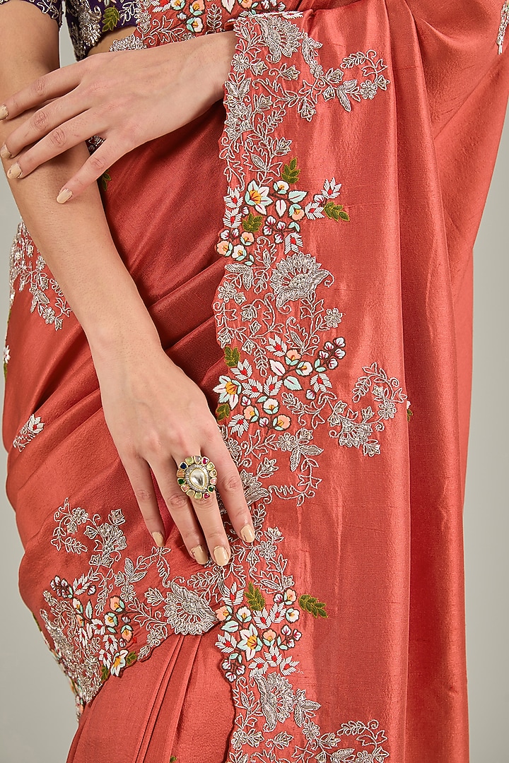 Orange Organza Resham Embroidered Reception Saree Set by Prisho at Pernia's Pop Up Shop