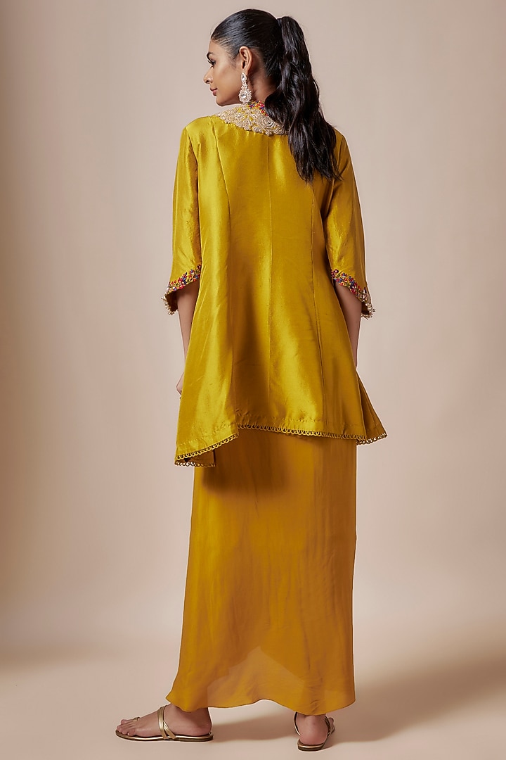Mustard Silk Acrylic Embroidered Kurta Set by Prisho at Pernia's Pop Up Shop