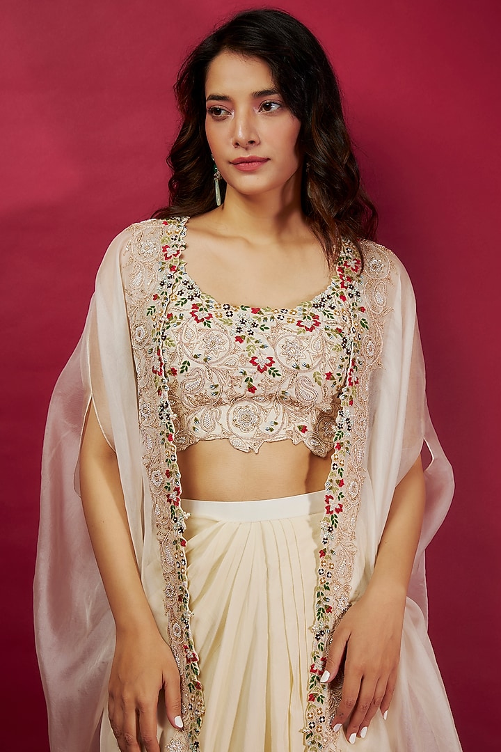 Ivory Crepe Skirt Set by Prisho at Pernia's Pop Up Shop