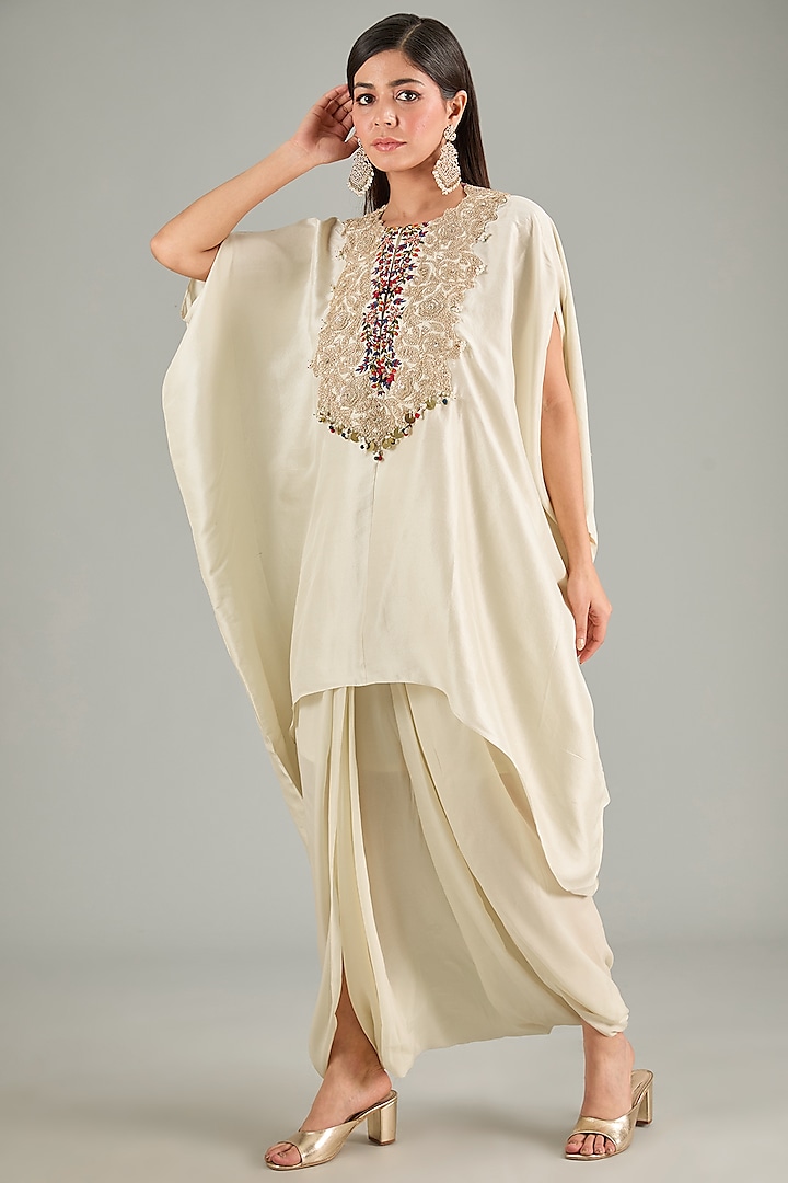 Ivory Silk Dori Work Kaftan Set by Prisho at Pernia's Pop Up Shop