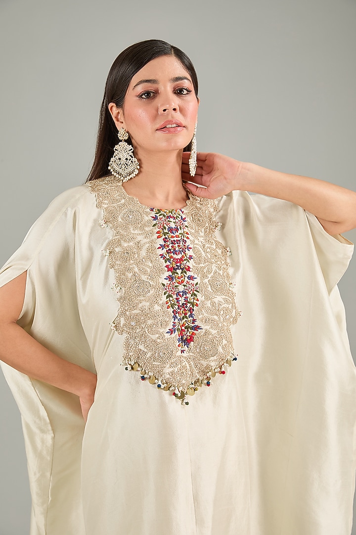 Ivory Silk Dori Work Kaftan Set by Prisho at Pernia's Pop Up Shop