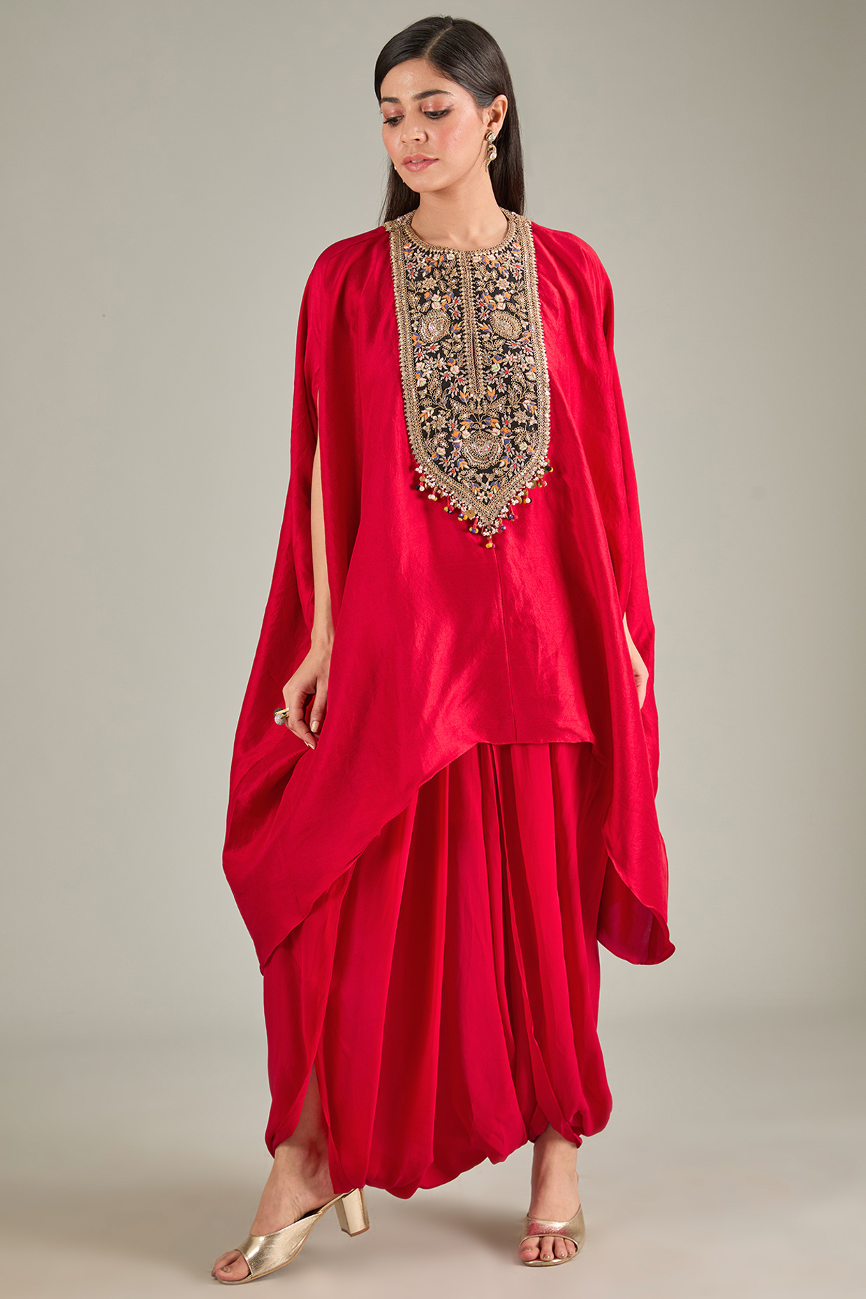 Fuchsia Silk Dori Work Kaftan Set by Prisho at Pernia's Pop Up Shop