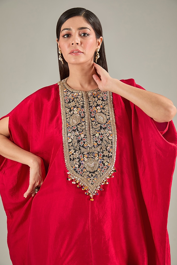 Fuchsia Silk Dori Work Kaftan Set by Prisho at Pernia's Pop Up Shop