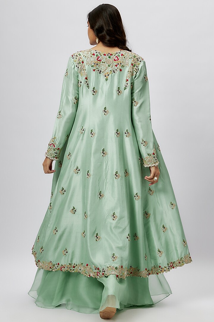 Mint Silk Dori Embroidered Jacket Set by Prisho at Pernia's Pop Up Shop