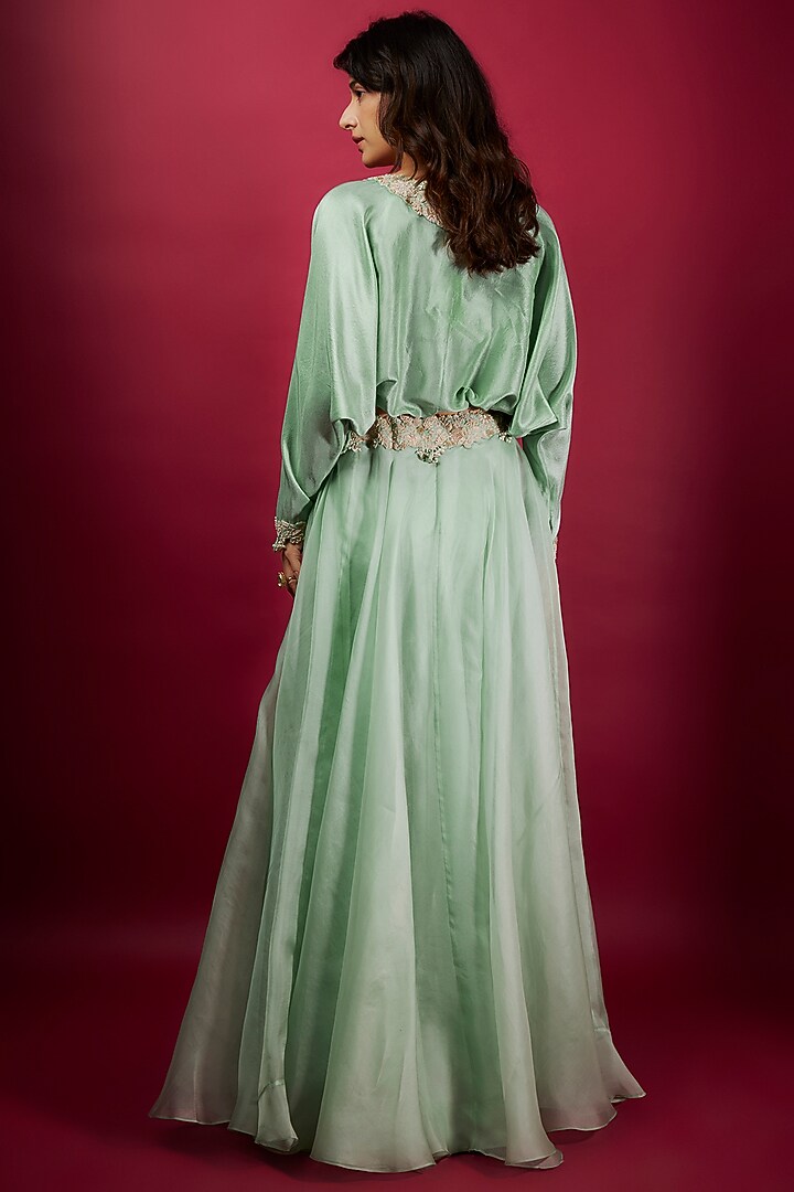 Aqua Organza Resham Work Skirt Set by Prisho at Pernia's Pop Up Shop