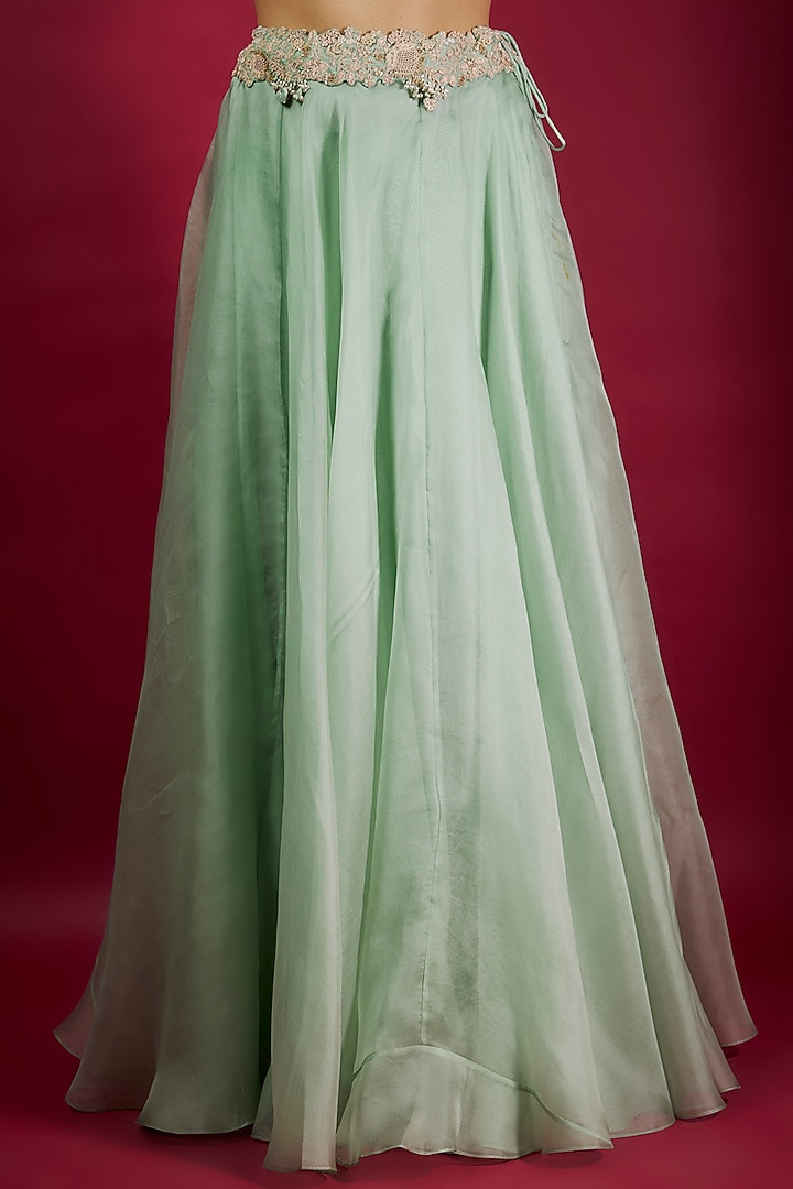 Aqua Organza Resham Work Skirt Set by Prisho at Pernia's Pop Up Shop